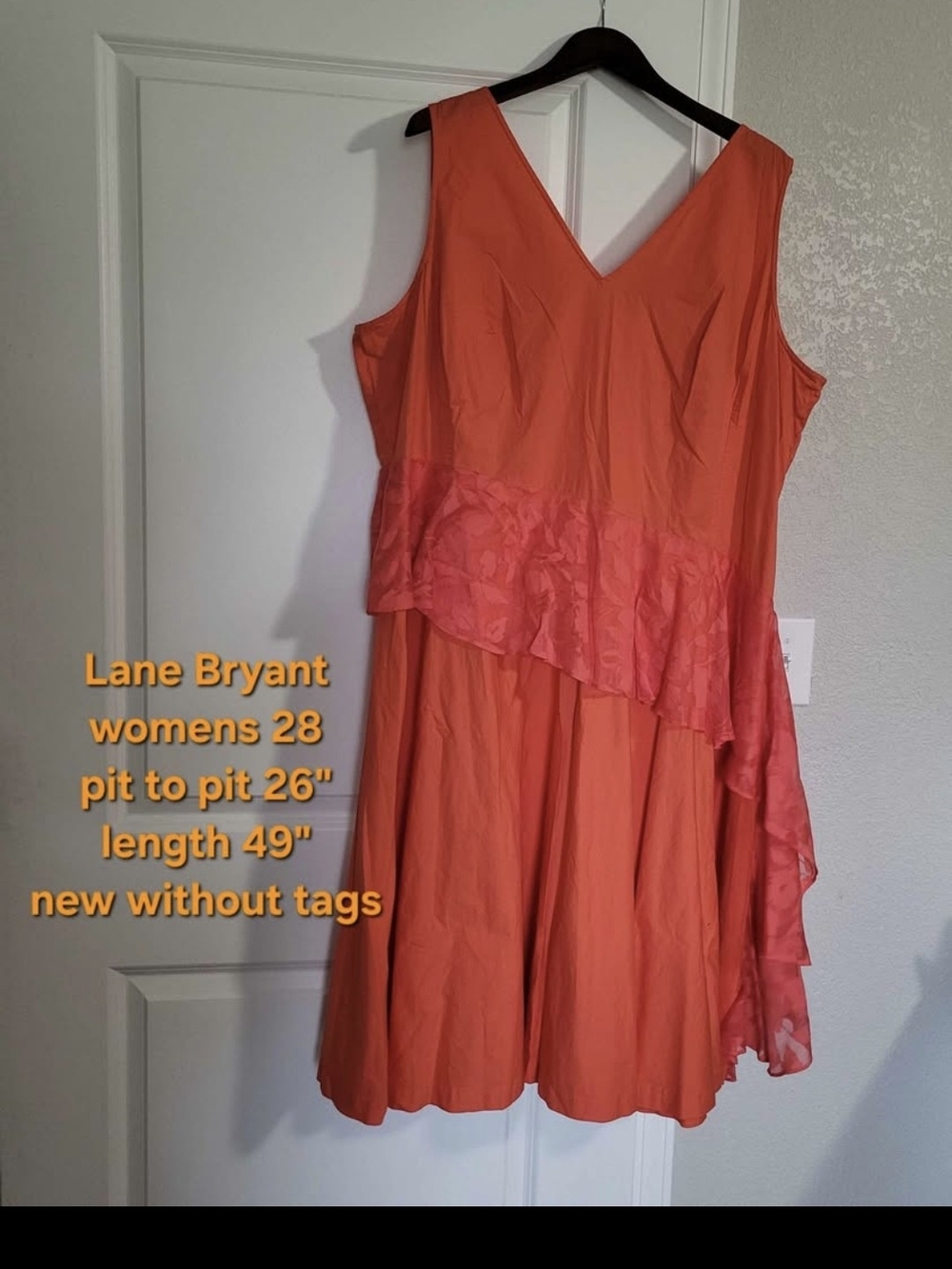 Lane Bryant Orange Sleeveless V-Neck Midi Dress with Pink Sheer Overlay